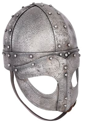 Wikinger Brillenhelm mit Lederinlay, Antik-Finish, 1,6 mm Stahl