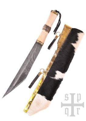 Sax aus Damaststahl mit Scheide aus Ziegenfell, mit Mängeln
