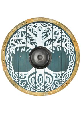 Wikingerschild 'Yggdrasil - Der Lebensbaum' mit Rohhaut-Umrandung, 60 cm