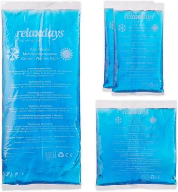 Relaxdays 140679 Kühlpads, 4er Set, 3 Größen, Kalt Warm Kompressen, Kühlpacks Gel, Wi