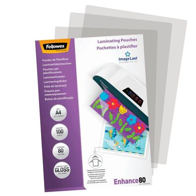Fellowes Enhance80 Laminierfolien glänzend 80mic DIN-A4 - 100 Folien