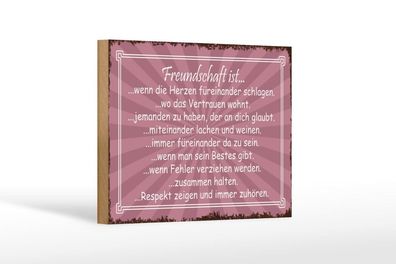 Holzschild Freundschaft ist wenn Herze füreinander schlagen, 3 vers Größen, Spruch