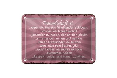 Blechschild Freundschaft ist wenn Herze füreinander schlagen, 3 vers. Größen, Spruch