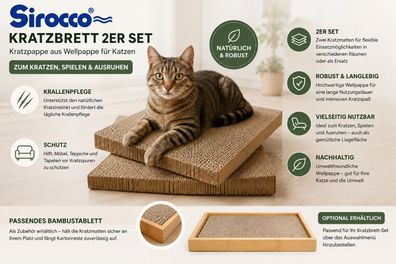 Sirocco Kratzbrett Pappe Katzen "Scharfe Kralle" 2er 60x40cm o. 40x30cm Tablett ver