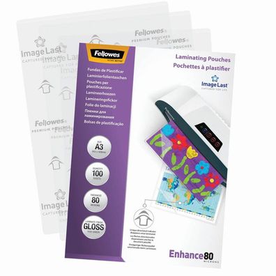 100 Fellowes Enhance80 ImageLast Laminierfolien glänzend für A3