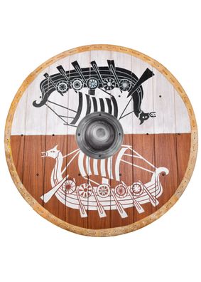 Wikingerschild 'Draken - Drachenschiff' mit Rohhaut-Umrandung, 80 cm