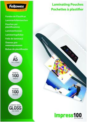 Fellowes 53510 Laminierfolien Impress 100 Mikron, DIN A5 (100er Pack)