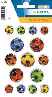 HERMA 6251 Aufkleber Fussbälle klein groß, 15 Stück, Sport Sticker mit Fussball Fußba