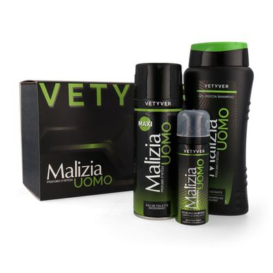 Malizia Uomo Vetyver Geschenkset mit Deodorant, Duschgel & Rasierschaum