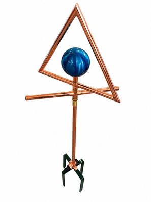 Aurexis Regner aus Kupfer mit blauem Ball, dreieckig, Ø 300mm, H = 1050mm