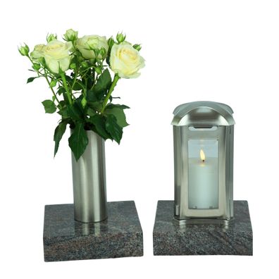 designgrab Grablampe Venezia & Edelstahlvase im Set mit Granitsockel 20×20×5 cm – fac