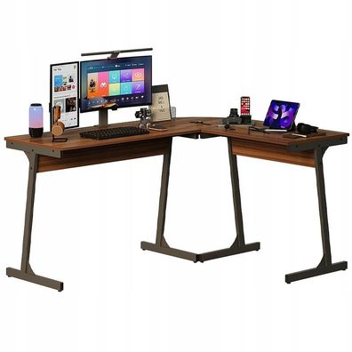 Moderner Eckschreibtisch im Industrial-Stil, Dunkelbraun, Loft-Design, 148 cm