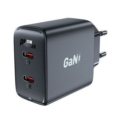 GaN Netzladegeraet 35W PD mit 2x USB-C Anschluessen Acefast A49 - Schwarz