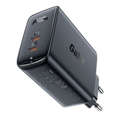 Acefast A29 PD50W GaN Dual USB-C Ladegeraet Schwarz