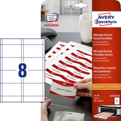 AVERY Zweckform L4728-20 Einsteckschilder (90x60 mm auf DIN A4, bedruckbare Einsteckk