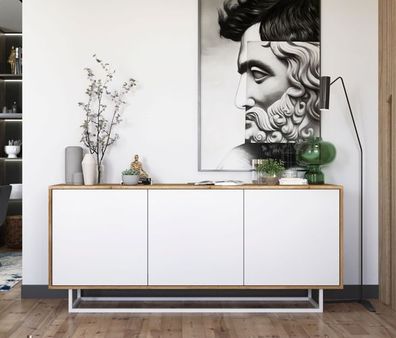 Loft Kommode RTV Fernsehkommode Modern RTV-Anrichte 168cm Wotan Eiche -Weiß Matt