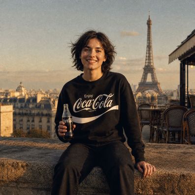 Coca-Cola Sweatshirt Damen XS Schwarz Enjoy Logo Print Langarm 100% Baumwolle