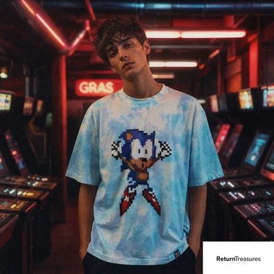 Re: overed Sonic the Hedgehog T-Shirt Sega XXL Unisex Gaming Weiß Blau Lizenz