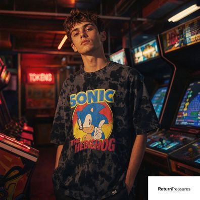 Re: overed Sonic the Hedgehog T-Shirt Sega L Unisex Gaming Schwarz Grau Lizenz