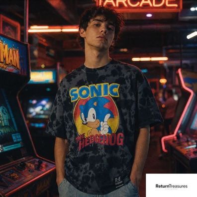 Re: overed Sonic the Hedgehog T-Shirt Sega XL Unisex Gaming Schwarz Grau Lizenz