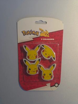 Pokemon Pikachu 4 Radiergummis Eraser Set Neu OVP La Plume Dorée