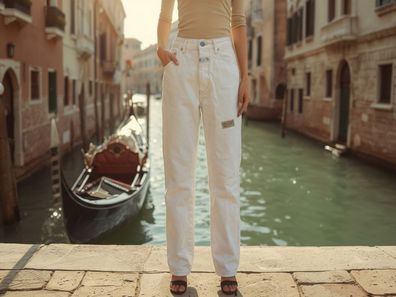 Operazione ZAR Damen Jeans Vintage Italy Weiß Straight High Waist Gr. 31