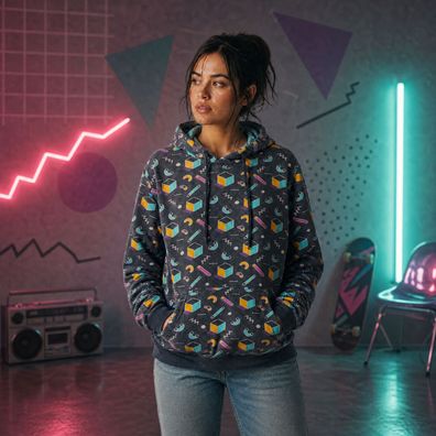 Super Massive Hoodie Damen L Mehrfarbig Allover Print Kapuzenpullover 90er Style