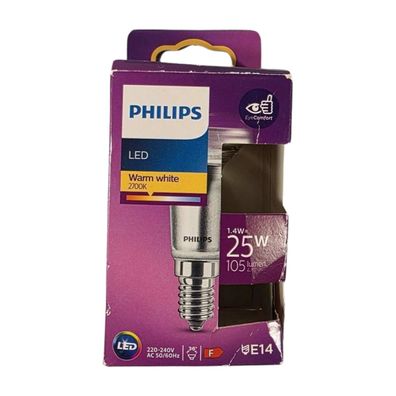Philips Led-Lampe E14 1,4W=25W 105lm warmweiß 2700K 36° Energieklasse F Neu