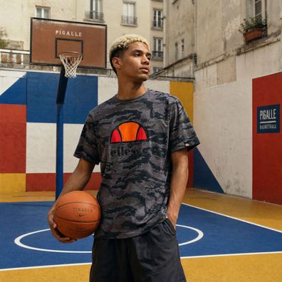 Ellesse T-Shirt Herren XL Grau Camouflage Großes Logo Chest Print Sehr Gut