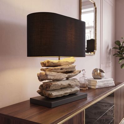 cagü DESIGN Tischlampe Tischleuchte (TIMOR] Schwarz Treibholz Handgefertigt 55cm