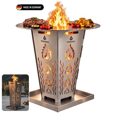 FireDesire Grill Pro Feuerkorb + Grillplatte + Ascheschale, Feuertonne, Feuerschale