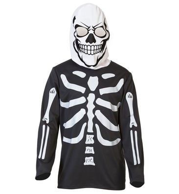 narrenwelt Skull Warrior Halloween Kostüm Oberteil mit integrierter Totenkopf-Kapuze