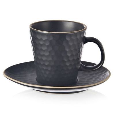 Schwarze Keramik-Espressotasse mit Untertasse TEA TIME 95 ml