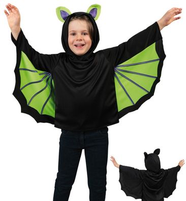 narrenwelt Kostüm Cape Fledermaus mit Kapuze Kinder Umhang Halloween 104-128