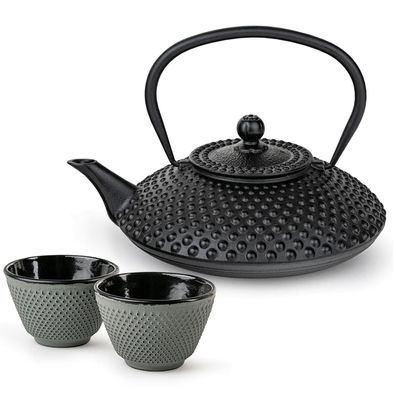 Bredemeijer Asia Teekannen Set 1,25 L Gusseisen schwarz mit 2 Teebechern grün