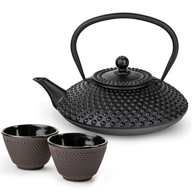 Bredemeijer Asia Teekannen Set 1,25 L Gusseisen schwarz mit 2 Teebechern lila