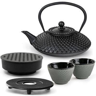 Bredemeijer Gusseisen Teeset 1,25 L Teewärmer Untersetzer 2 Becher grün schwarz
