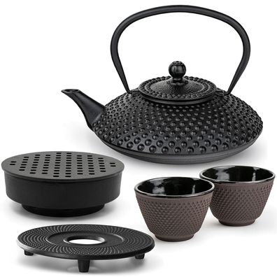 Bredemeijer Gusseisen Teeset 1,25 L Teewärmer Untersetzer 2 Becher lila schwarz