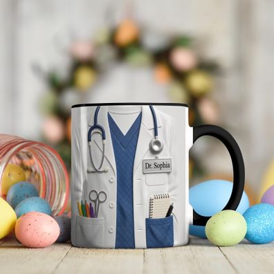 Personalisierte Tasse mit Namen - Mediziner Kaffeetasse Stethoskop Design