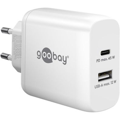 USB-C PD Dual-Schnellladegerät 45 Watt (weiß, 1x USB-A, 1x USB-C PD, GaN-Technologie)