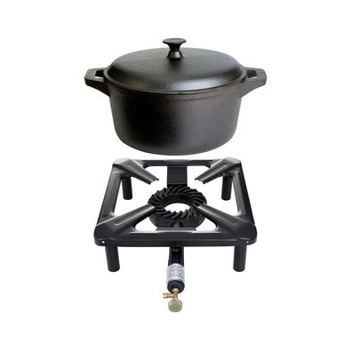 Hockerkocher-Set (groß) mit Gusseisen-Topf Ø 27,5 cm - 6.5 l. Volumen - ohne Zünds