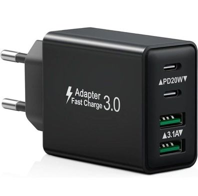 USB C Ladegerät, 40W 4 Ports USB Stecker Mehrfach Schnellladegerät USBC L
