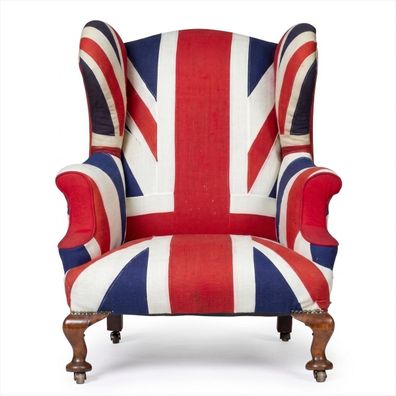 Union Jack Ohrensessel British Style Vintage Retro Wingback Sessel Rot