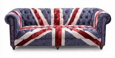 Dreisitzer Sofa Union Jack Chesterfield Samt Vintage British Retro