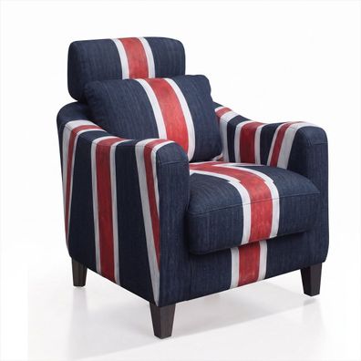 Union Jack Sessel Dunkelblau Stoff Retro British Style Polstersessel