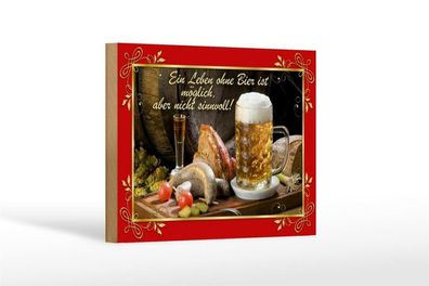Holzschild ein Leben ohne Bier ist sinnlos, 3 vers Größen, Spruch