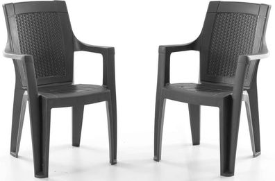 Kunststoff 2x Stuhle Garten Armlehnen Schwarz Braun Anthrazit Cappuccino