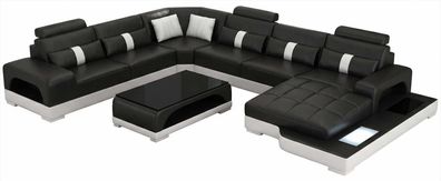 Designer U Form Ecksofa Schwarz Couchtisch Wohnzimmer Luxus Design