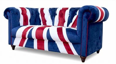 Chesterfield 2-Sitzer Sofa Union Jack Samt British Style Vintage Retro