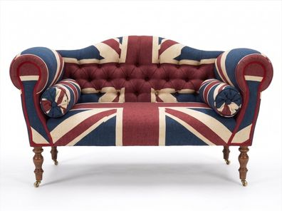 2-Sitzer Sofa Union Jack Chesterfield Blau Vintage British Retro Stoff